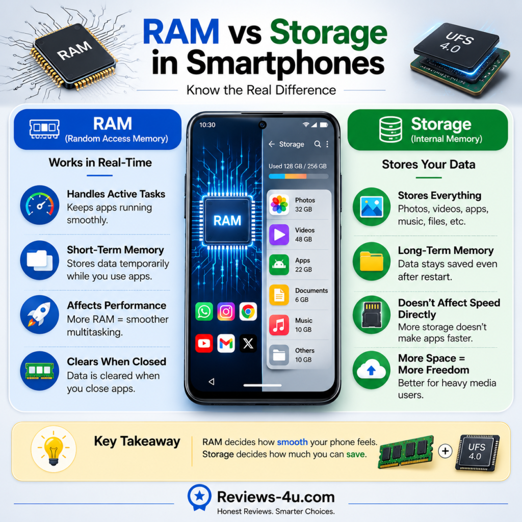 difference between RAM and Storage in a smartphone explained