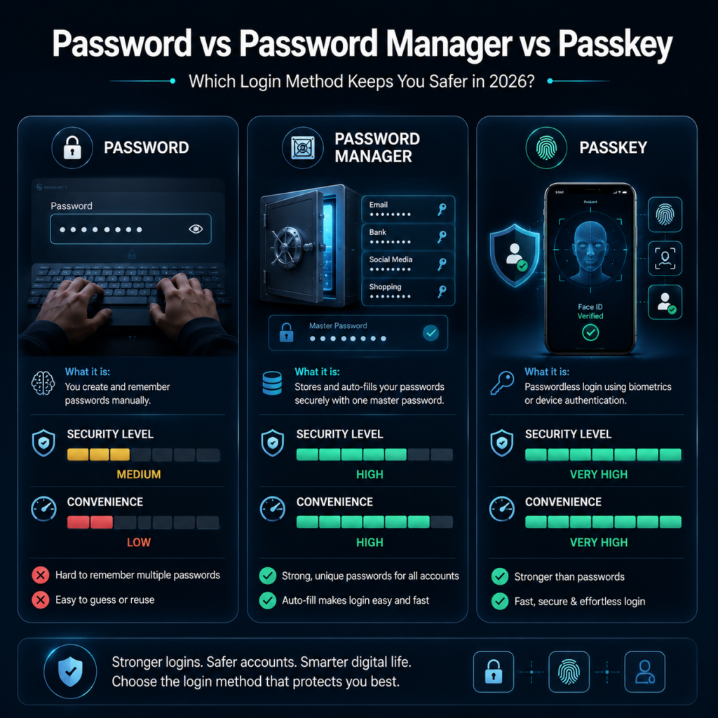 password vs password manager vs passkey