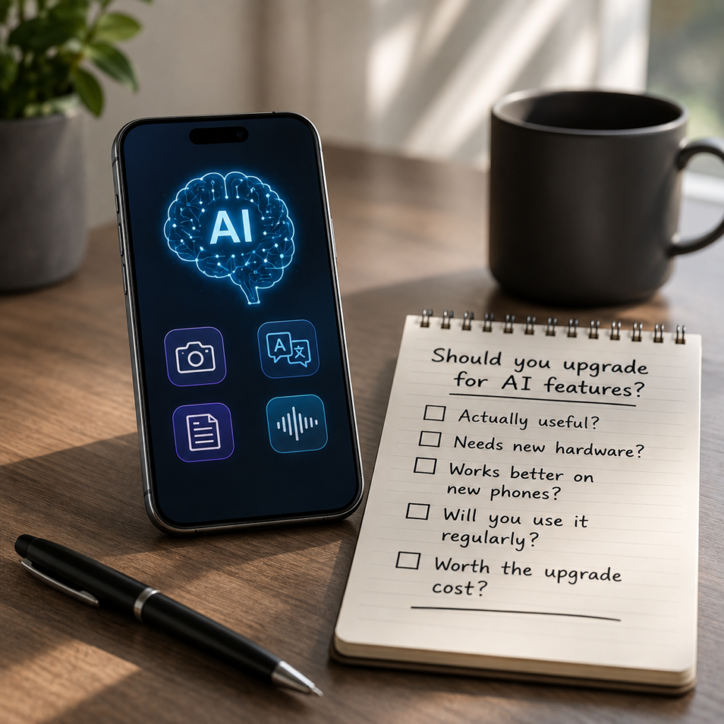 Checklist graphic for deciding whether an AI feature is worth upgrading your smartphone