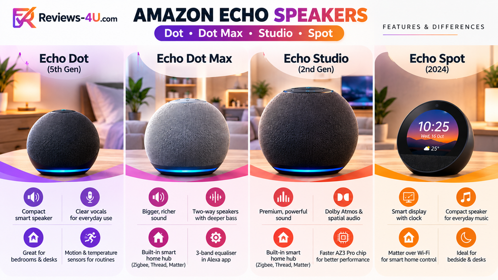 Amazon Echo Speakers Compared infogrpahics for blog